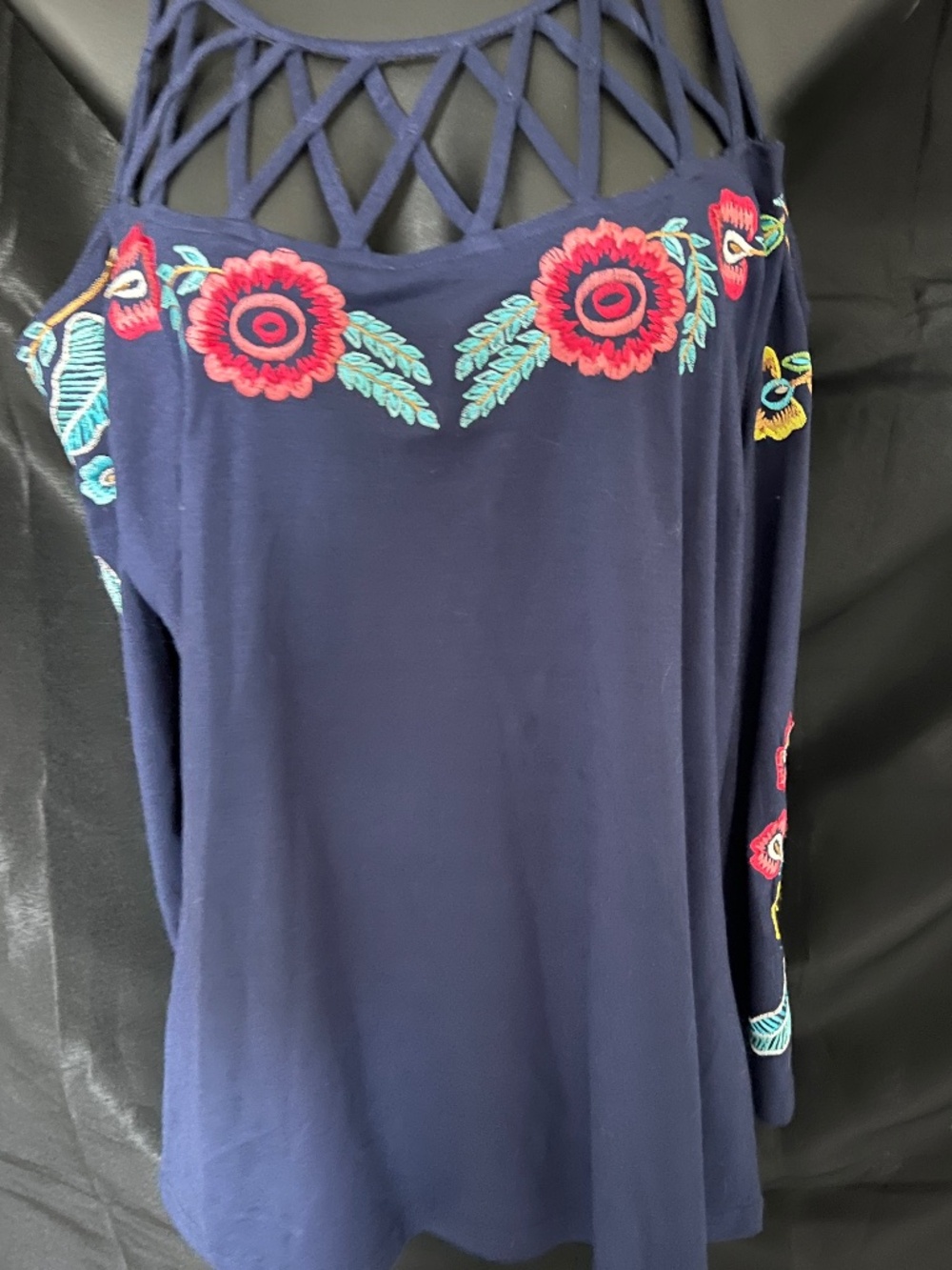 Boston Proper Cold Shoulder Embroidered Top